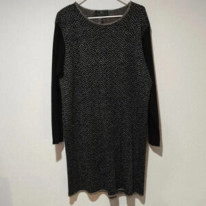 Carole Little Wool Sheath Sweater Midi Dress Large Vintage Metallic Chevron Knit